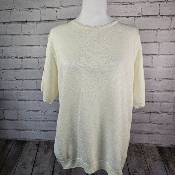 WOMEN'S SHORT SLEEVE CREAM COLOR KNIT SWEATER CREW NECK SIZE XL EUC - Picture 1 of 6